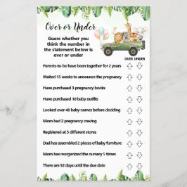 Flyer Tarjeta de juego Safari Over o Under Baby Shower