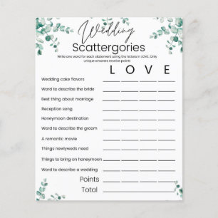 Flyer Tarjeta de juego Scattergories Brigories Shower