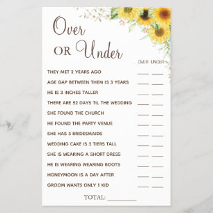 Flyer Tarjeta de juego Sunflower Over or Under Bridal