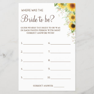 Flyer Tarjeta de juego Sunflower Where was She Bridal