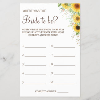 Flyer Tarjeta de juego Sunflower Where was She Bridal