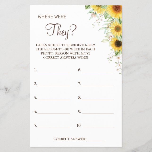 Flyer Tarjeta de juego Sunflower Where was They Bridal (Frente)