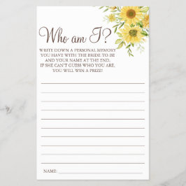 Flyer Tarjeta de juego Sunflower Who I am Brily ducha