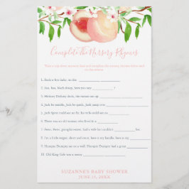 Flyer Tarjeta de juego Sweet Peaches Baby Shower Nursery