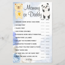 Tarjeta de juego Teddy Bears Mommy or Daddy Shower