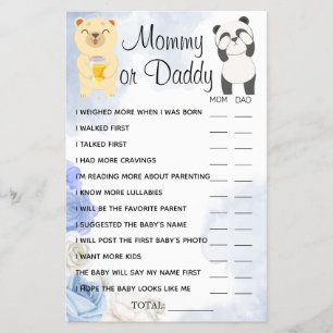 Flyer Tarjeta de juego Teddy Bears Mommy or Daddy Shower