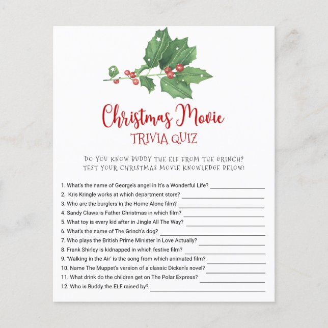 Flyer Tarjeta de juego TRIVIA QUIZ de la película Navida (Frente)