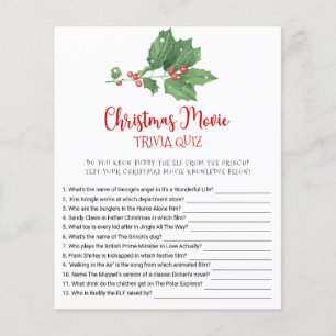 Flyer Tarjeta de juego TRIVIA QUIZ de la película Navida