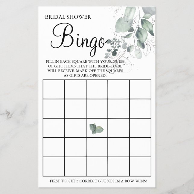 Flyer Tarjeta de juego Watercolor Bridal Shower Bingo (Frente)