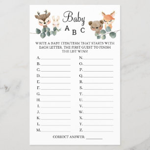 Flyer Tarjeta de juego Woodland Baby ABC para la ducha