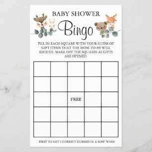 Flyer Tarjeta de juego Woodland Baby Shower Bingo