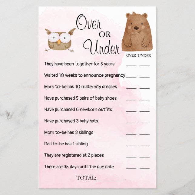 Flyer Tarjeta de juego Woodland Over or Under Baby (Frente)