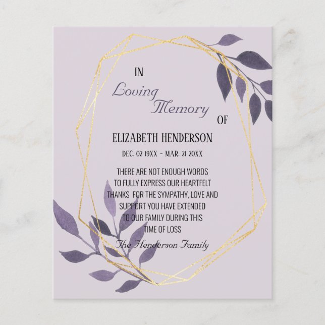 Flyer Tarjeta de presupuesto/agradecimiento en memoria S (Frente)