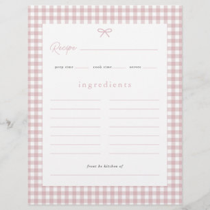 Flyer Tarjeta de Receta de Baby Shower de Cuadros Rosa P