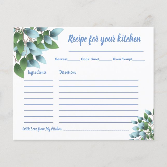 Flyer Tarjeta de receta Ducha de novia Eucalyptus (Frente)