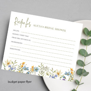 Flyer Tarjeta de receta floral para ducha de novia econó