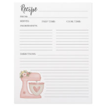 Tarjeta de recetas de panadería de pasteles floral