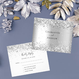 Flyer Tarjeta de respuesta de boda elegante con brillo b