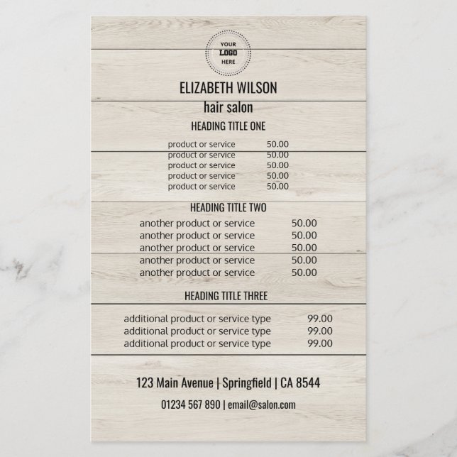 Flyer Tarjeta de servicio de salón de pelo moderno - Fon (Frente)