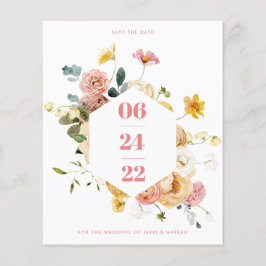 Flyer Tarjeta floral económica para guardar la fecha