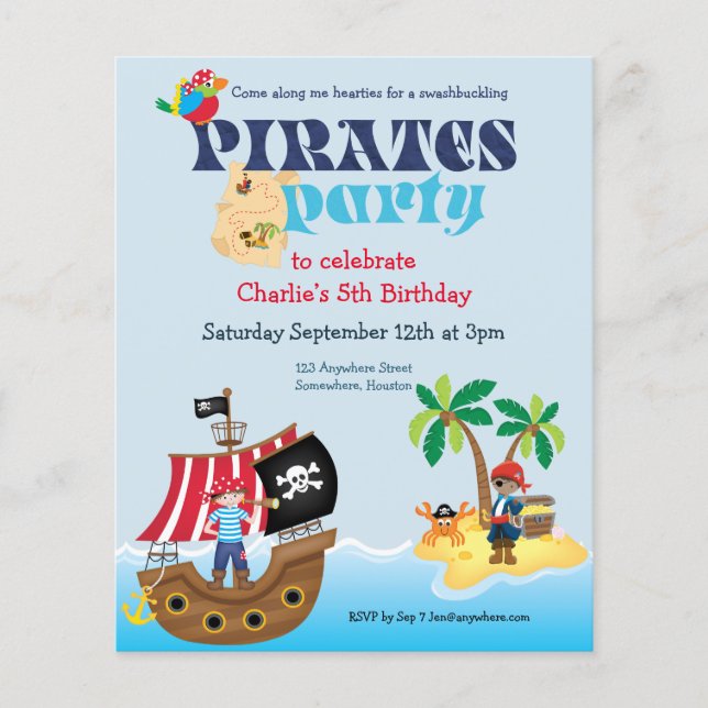 Flyer TARJETA | Invitación de cumpleaños infantil Pirata (Frente)