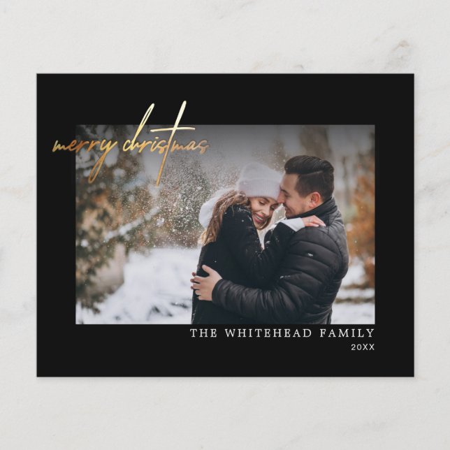 Flyer Tarjeta negra simple de oro para navidad (Frente)