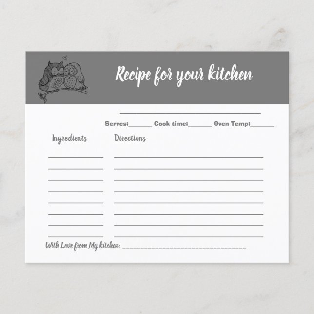 Flyer Tarjeta Receta Ducha De Novia Lechuzas De Amor Vol (Frente)