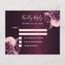 Flyer Tarjeta RSVP de boda floral rosa de Borgoña