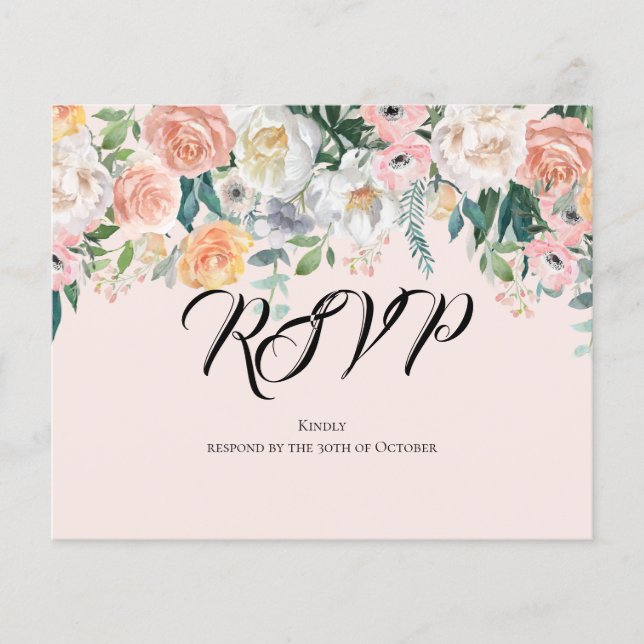 Flyer Tarjeta RSVP/Floral/RSVP de presupuesto. (Frente)