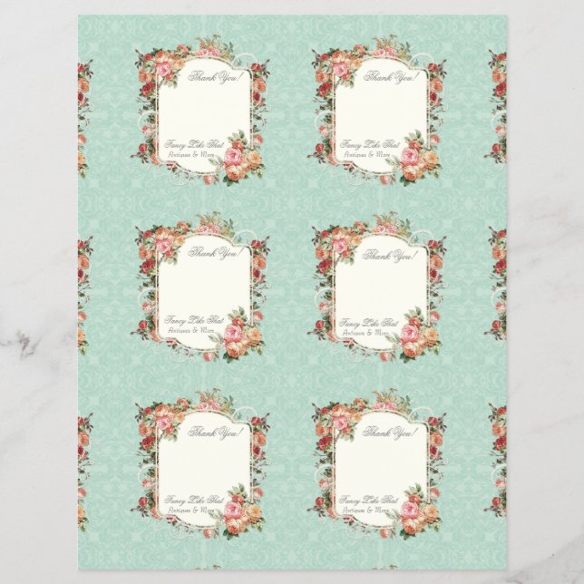 Flyer Tarjetas de agradecimiento elegantes rosas barroca (Frente)