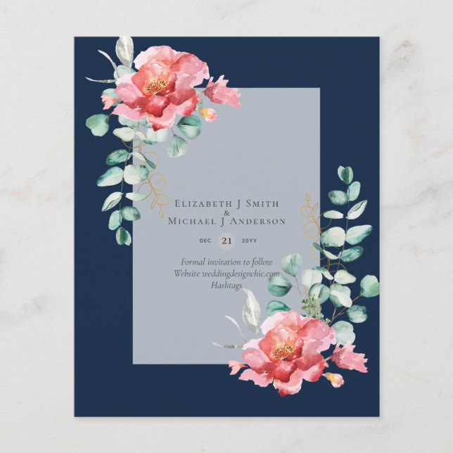 Flyer Tarjetas de aviso de boda con rosas blancas de baj (Frente)