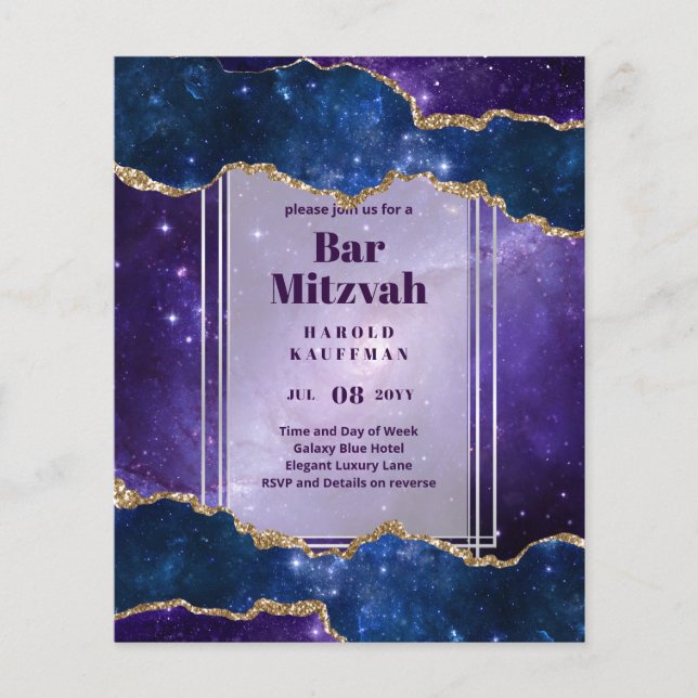 Flyer TARJETAS DE BAR MITZVAH Celestiales Skies Blue Gal (Frente)