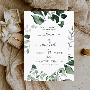 Flyer Tarjetas de boda con vegetación de eucalipto econó