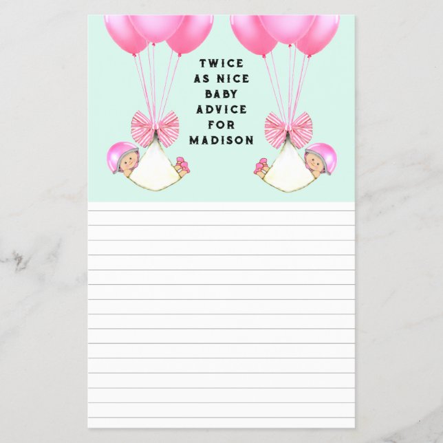 Flyer Tarjetas de consejo para gemelos Baby Shower (Frente)