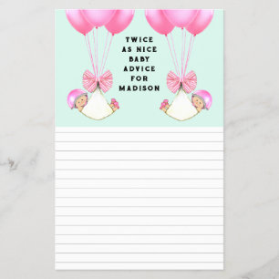 Flyer Tarjetas de Consejos para Baby Shower de Gemelos