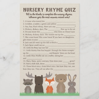 Flyer Tarjetas de juego Woodland Baby Shower Nursery Rhy