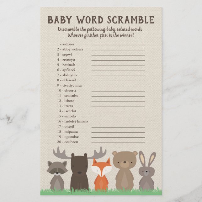 Flyer Tarjetas de juego Word Scramble de Woodland Baby S (Frente)