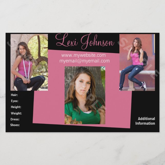 Flyer Tarjetas de Presentación de Modelo Headshot Zed (Atrás)