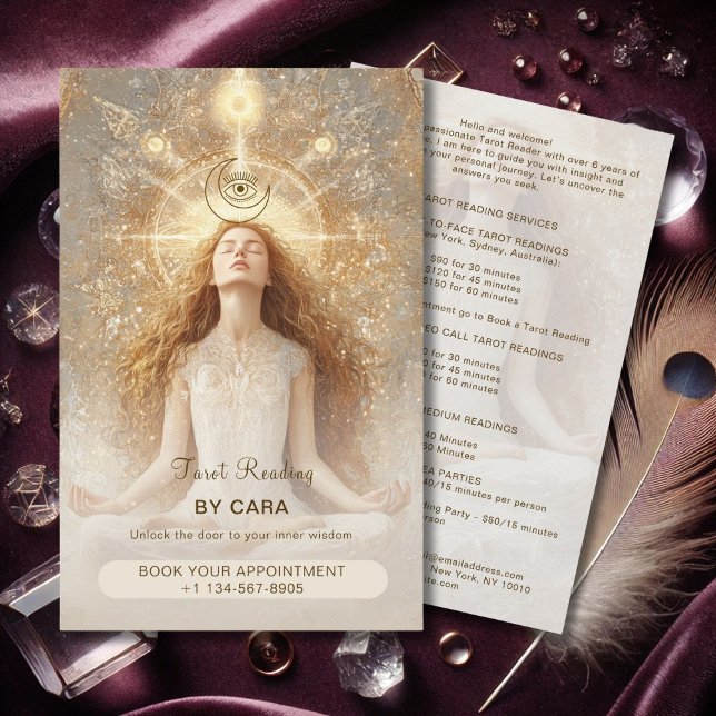 Flyer Tarot Mystic Wye Moon Gold (Tarot Mystic Woman Eye Moon Gold Flyer)
