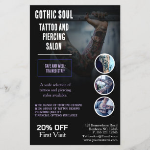 Flyer Tatuaje del alma gótica y salón de Piercing   Prof