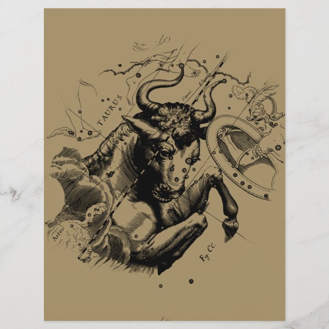 Flyer Taurus Constellation Hevelius 1690 Grabado (Frente)