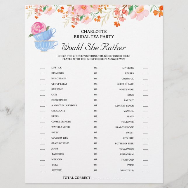 Flyer Tea Fiesta Bridal Shower Games (Frente)