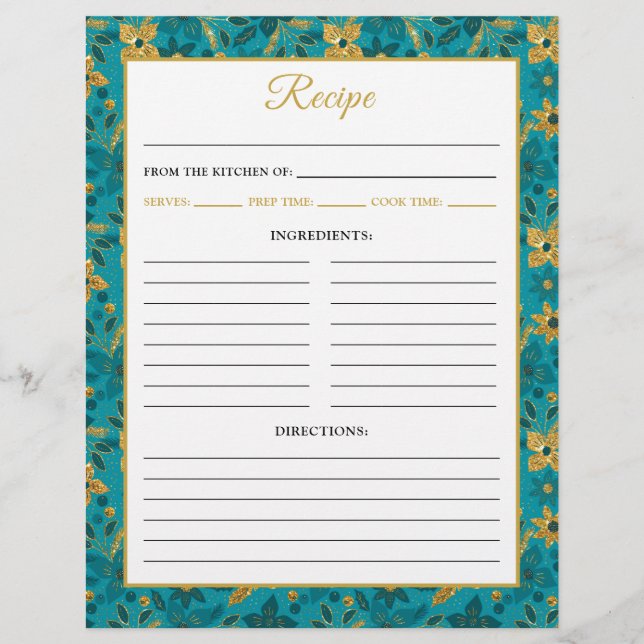 Flyer Teal Blue and Gold Poinsettia Flowers Recipe Page (Frente)