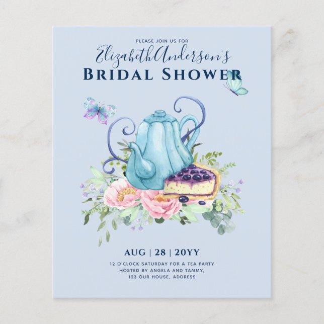 Flyer Teapot Bridal Shower Teatime Afternoon Tea Invites (Frente)