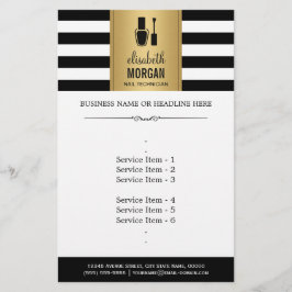 Flyer TÉCNICO DE NAIL Elegante Tiras blancas de oro negr