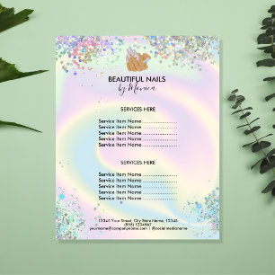 Flyer Técnico de uñas Mani Salón holográfico  Moderno fe