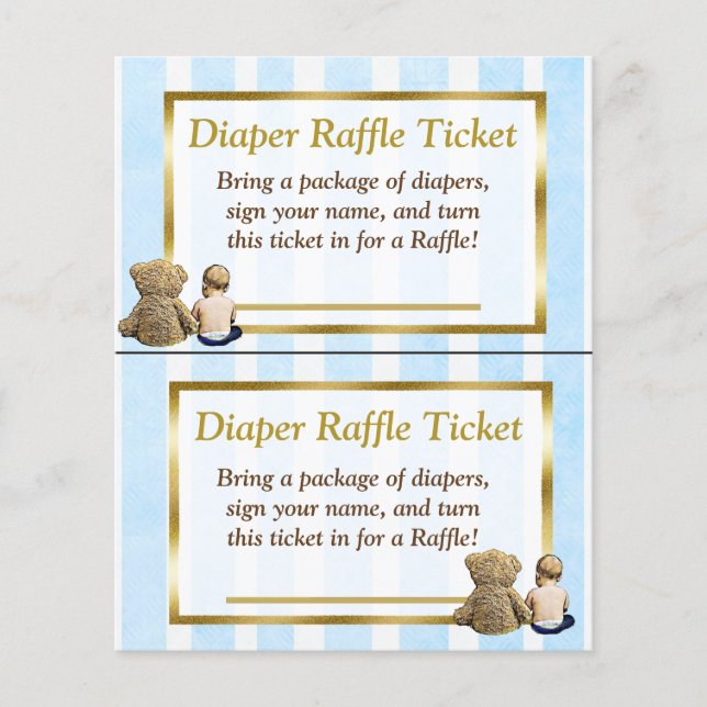 Flyer Teddy Bear y Baby Boy Baby Shower Diaper Raffle (Frente)
