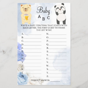 Flyer Teddy Bears Baby ABC Shower Game card