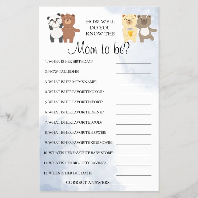 Flyer Teddy Bears ¿Qué tan bien conoces a mamá para que  (Frente)