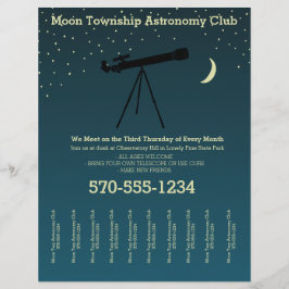 Flyer Telescopio del club de astronomía y estrellas desg